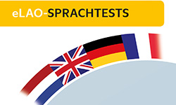 Aufschrift Elao Sprachtests mit vier Flaggen